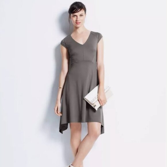 Ann Taylor, Ponte Handkerchief Hem Dress, Size 0 Petite, Color Dark Pewter - Picture 1 of 9
